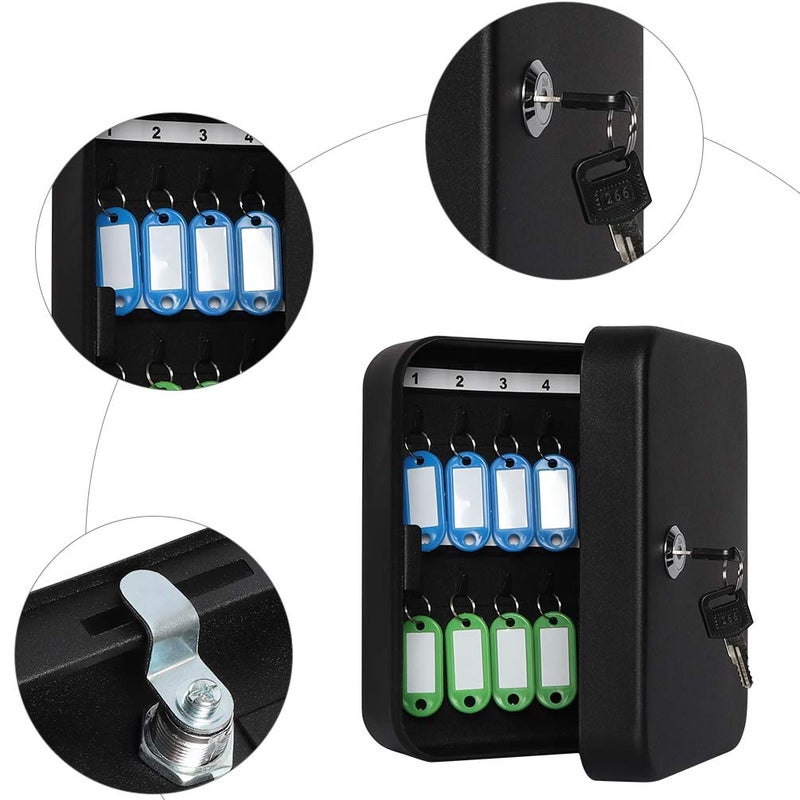 JSSMST Key Lock Box Wall Mount Security Cabinet, 20 Key Hooks & Tags, 7.87 x 6.3 x 2.95 Inches, Black Matt - Image 4